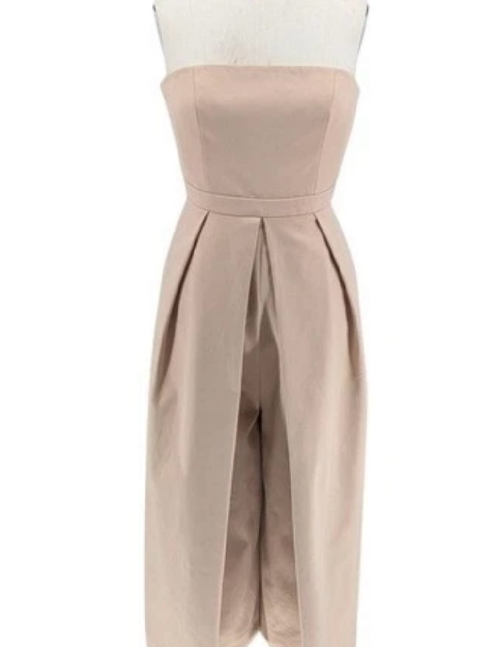 Tibi Strapless Beige Pleated Wide-Leg Jumpsuit